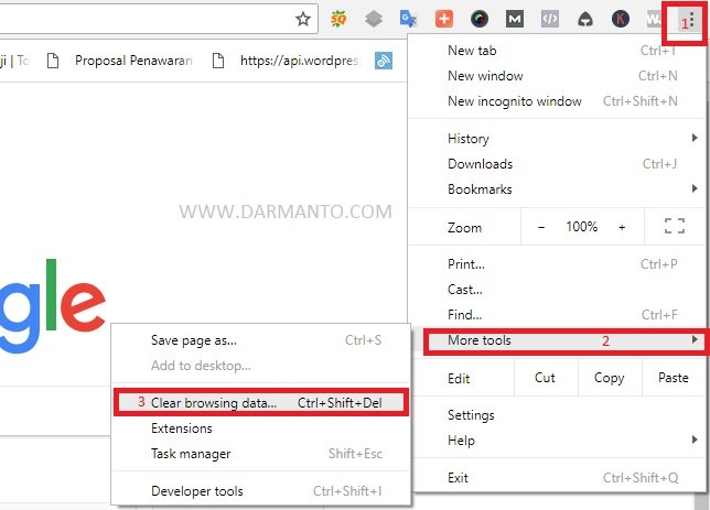 Cara menghapus cache dan cookies